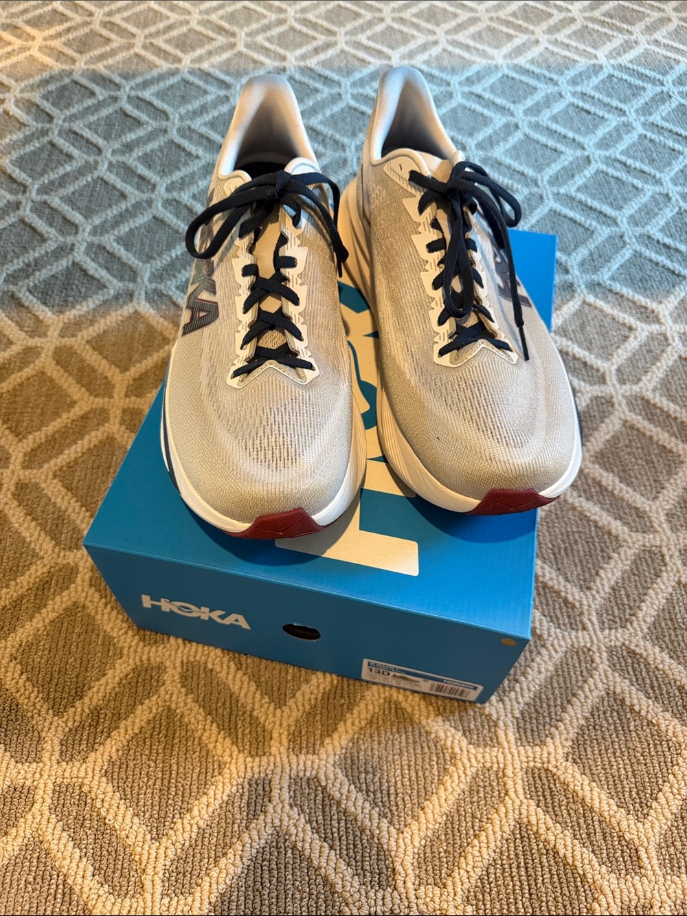 Hoka Men's Neutral Running Shoes - Light Gray, Navy & Red Accents